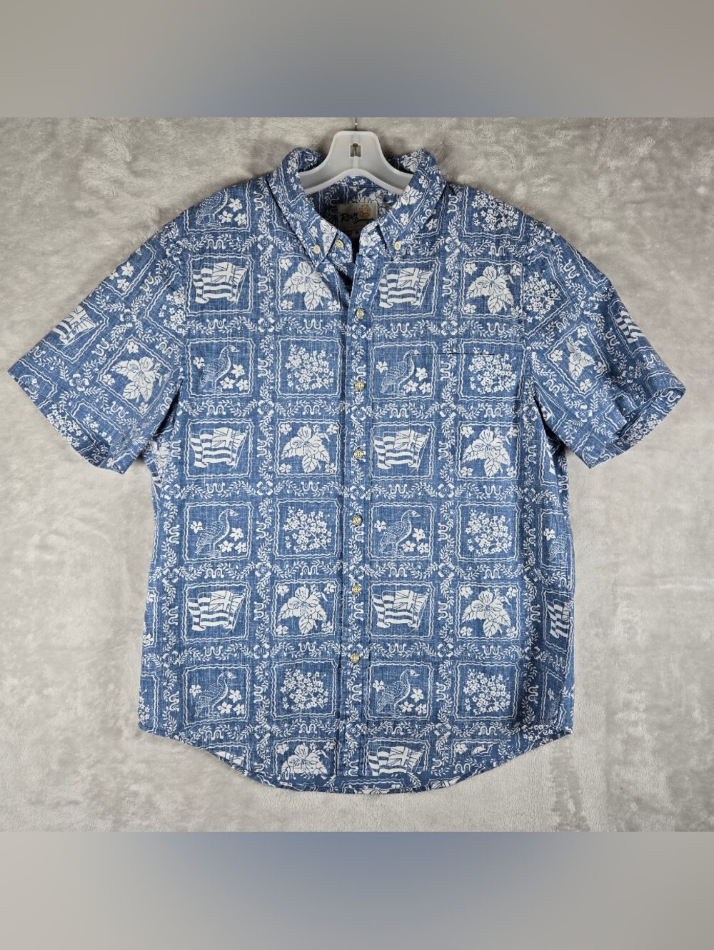 Reyn Spooner Lahaina Sailor Quarter Button Up Shirt Mens Sz Medium Tailored Blue